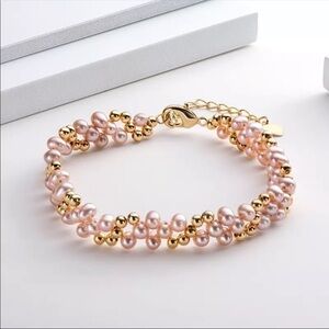 14K Gold Filled layered Bracelet 4-5mm Pink Pearl hypoallergenic tarnish free